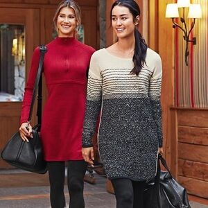 Athleta Size S Black and Cream Fireside Merino Wool Sweater Dress